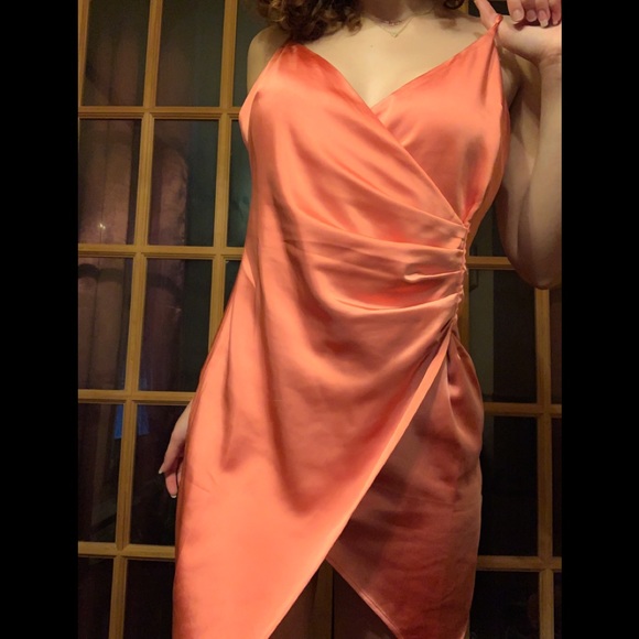 SOLD - ‼️ Forever21 Satin Coral Plunging Mini Dress ‼️ - Picture 5 of 7